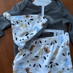 Baby Essentials Gray and White Outfit with Dogs